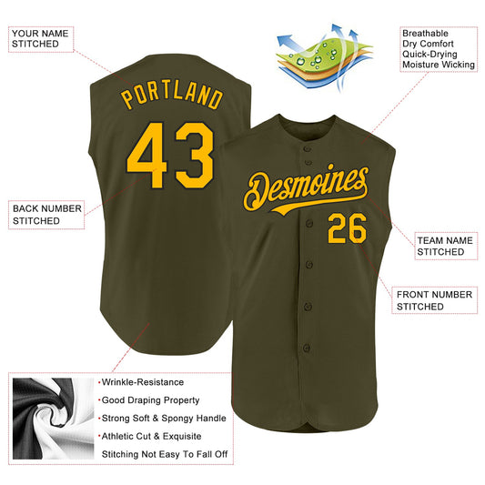 Custom Olive Gold-Black Authentic Sleeveless Salute To Service Baseball Jersey - Sky-Custom