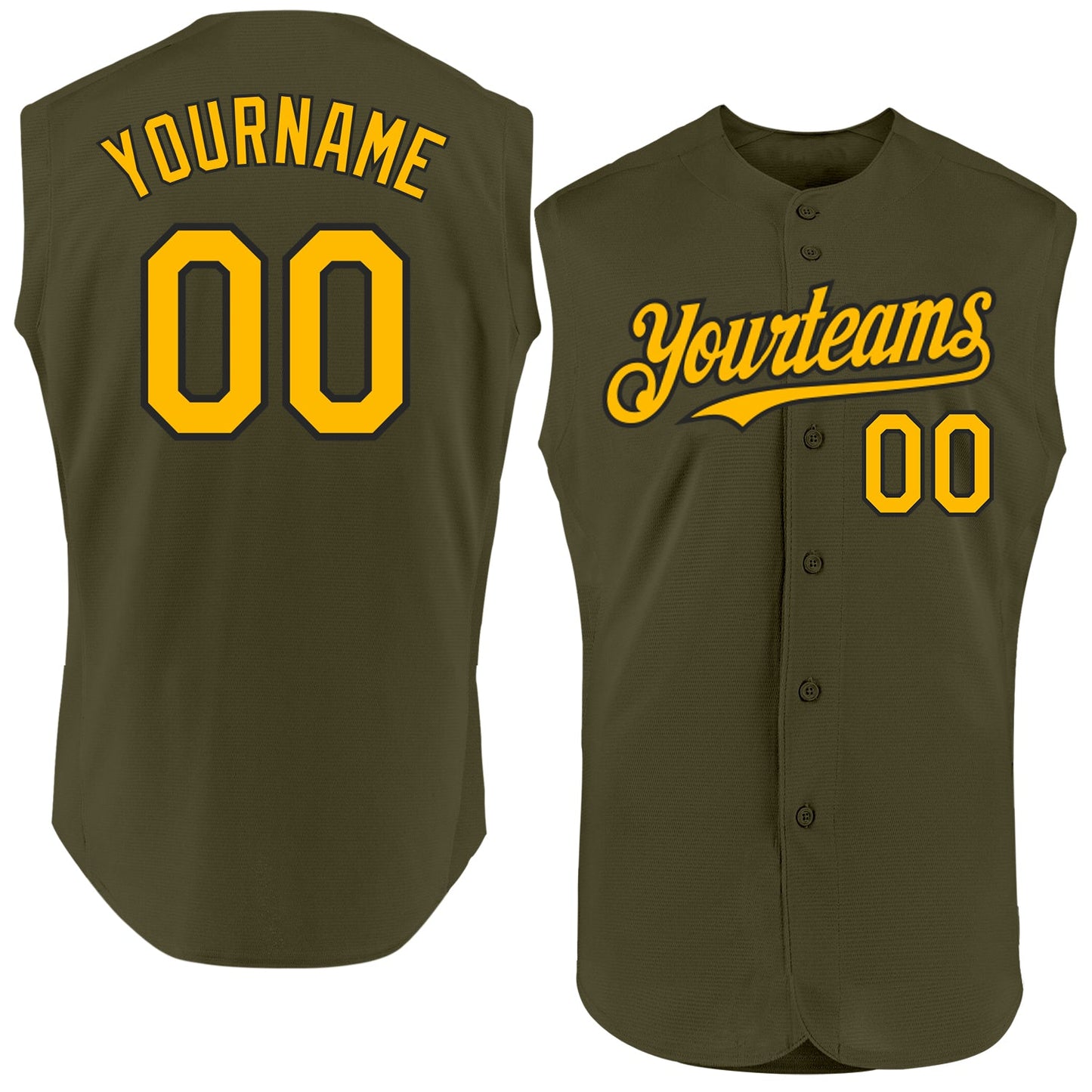Custom Olive Gold-Black Authentic Sleeveless Salute To Service Baseball Jersey - Sky-Custom