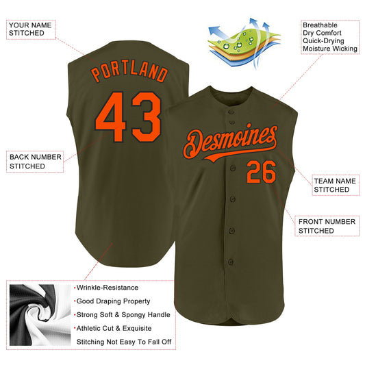 Custom Olive Orange-Black Authentic Sleeveless Salute To Service Baseball Jersey - Sky-Custom