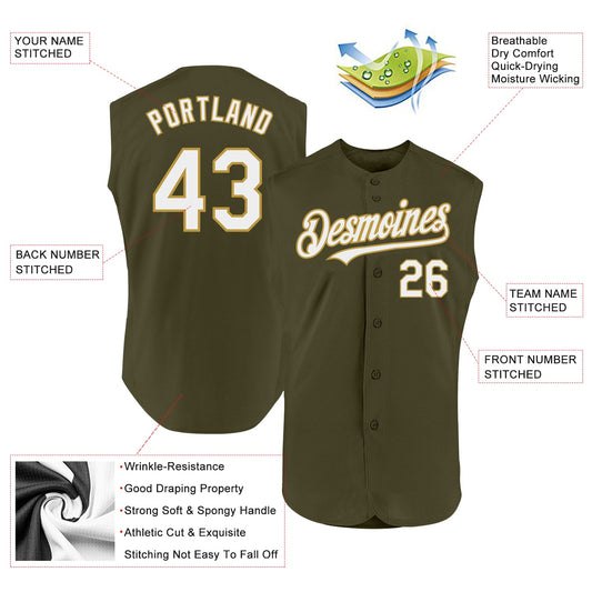 Custom Olive White-Old Gold Authentic Sleeveless Salute To Service Baseball Jersey - Sky-Custom
