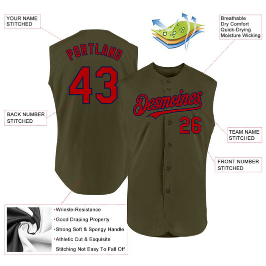 Custom Olive Red-Navy Authentic Sleeveless Salute To Service Baseball Jersey - Sky-Custom