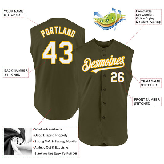 Custom Olive White-Gold Authentic Sleeveless Salute To Service Baseball Jersey - Sky-Custom