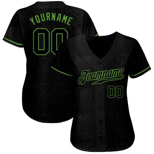 Custom Black Snakeskin Black-Neon Green 3D Pattern Design Authentic Baseball Jersey - Sky-Custom