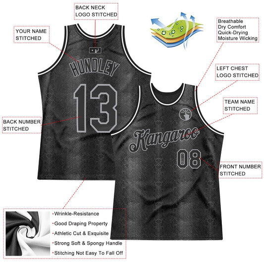 Custom Black Snakeskin Black-Gray 3D Pattern Design Authentic Basketball Jersey - Sky-Custom