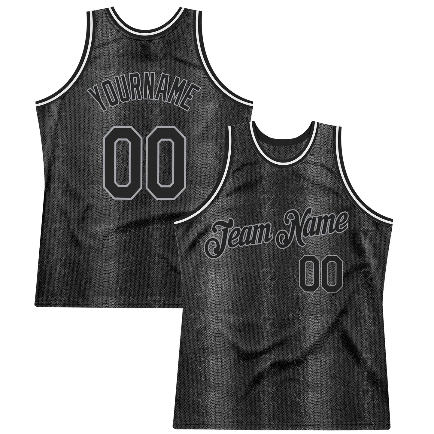Custom Black Snakeskin Black-Gray 3D Pattern Design Authentic Basketball Jersey - Sky-Custom