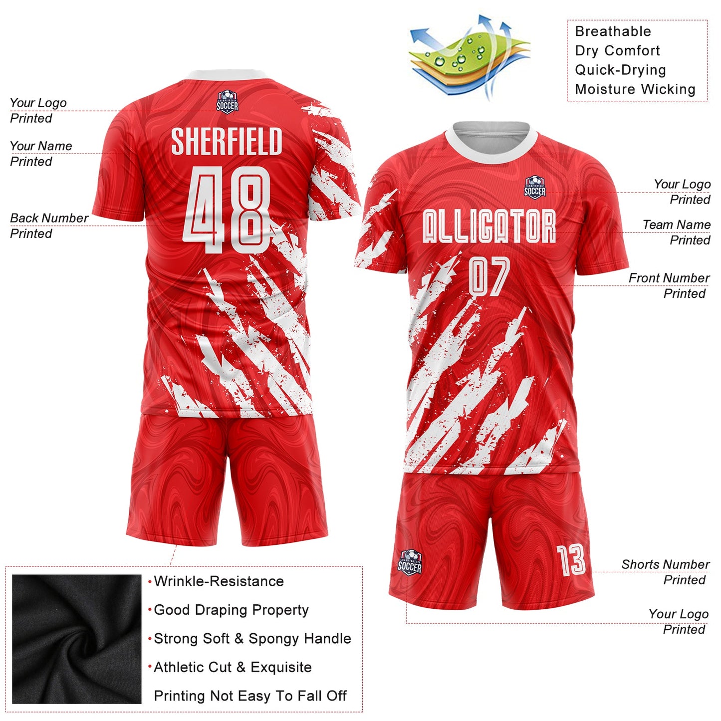 Custom Red White Sublimation Soccer Uniform Jersey - Sky-Custom