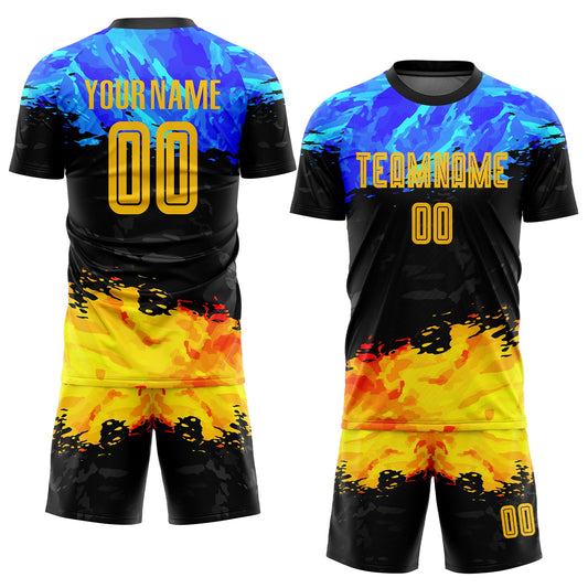 Custom Figure Gold-Royal Sublimation Soccer Uniform Jersey - Sky-Custom