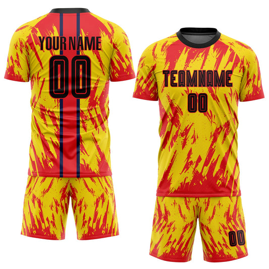 Custom Gold Black-Red Sublimation Soccer Uniform Jersey - Sky-Custom