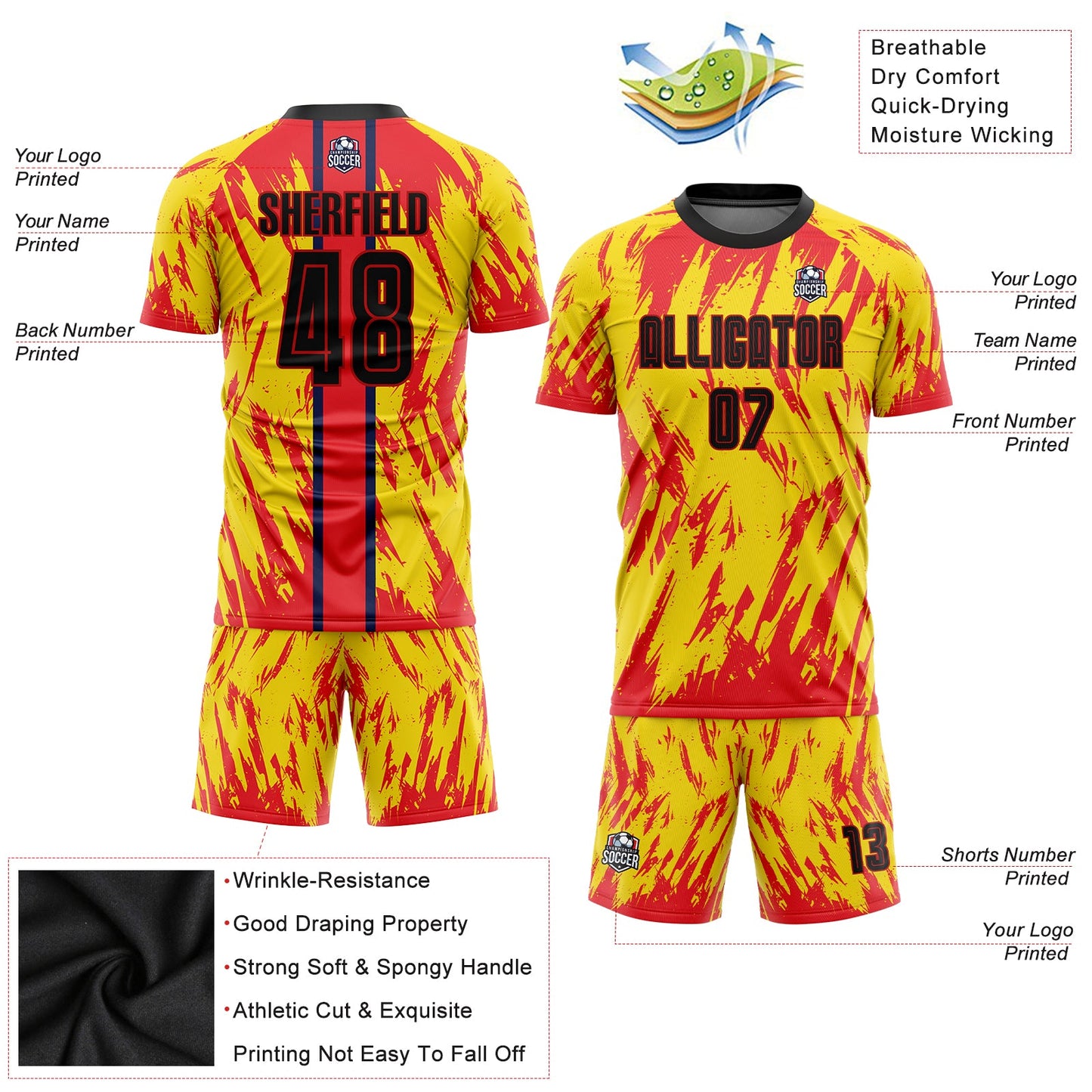 Custom Gold Black-Red Sublimation Soccer Uniform Jersey - Sky-Custom