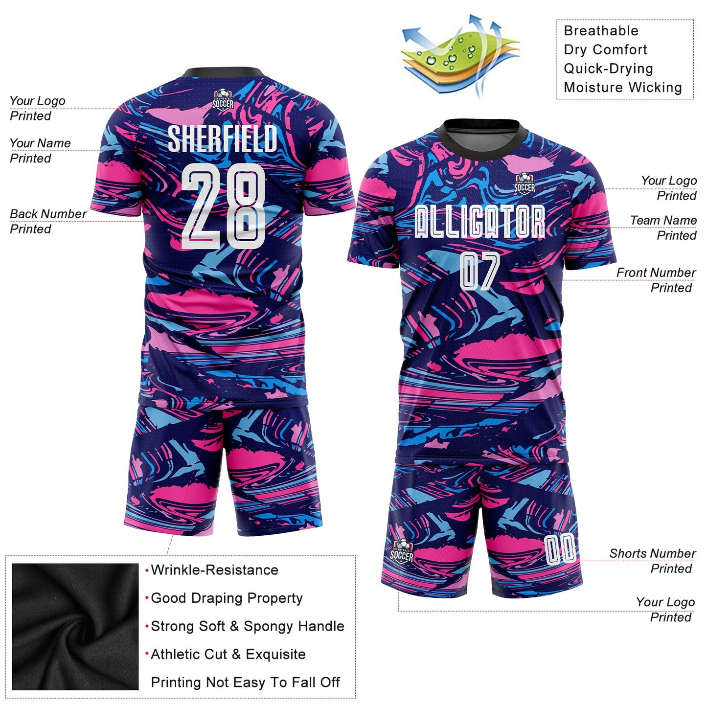Custom Figure White-Pink Sublimation Soccer Uniform Jersey - Sky-Custom