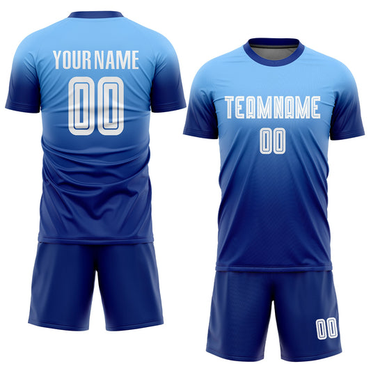 Custom Light Blue White-Royal Sublimation Fade Fashion Soccer Uniform Jersey - Sky-Custom