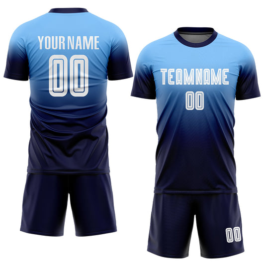 Custom Light Blue White-Navy Sublimation Fade Fashion Soccer Uniform Jersey - Sky-Custom