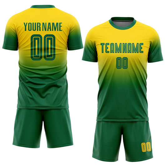 Custom Gold Kelly Green Sublimation Fade Fashion Soccer Uniform Jersey - Sky-Custom