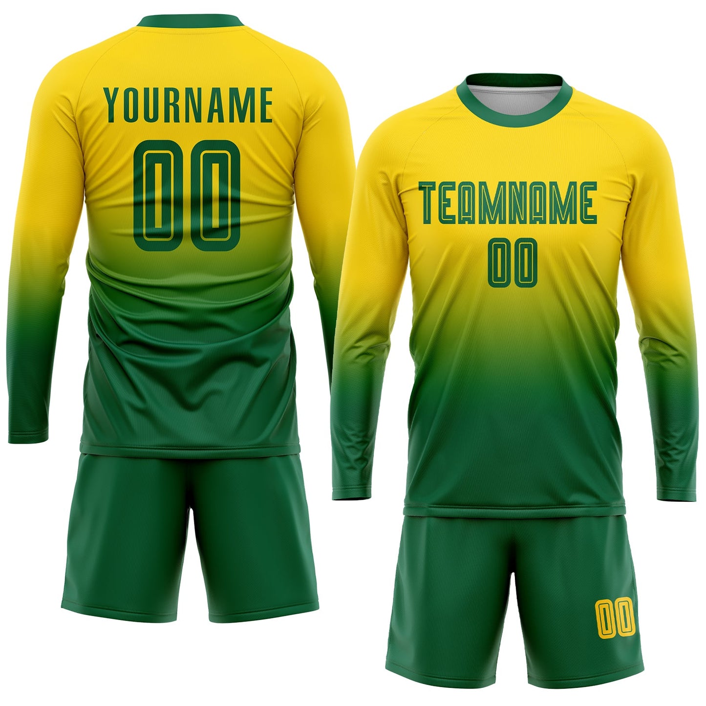 Custom Gold Kelly Green Sublimation Fade Fashion Soccer Uniform Jersey - Sky-Custom