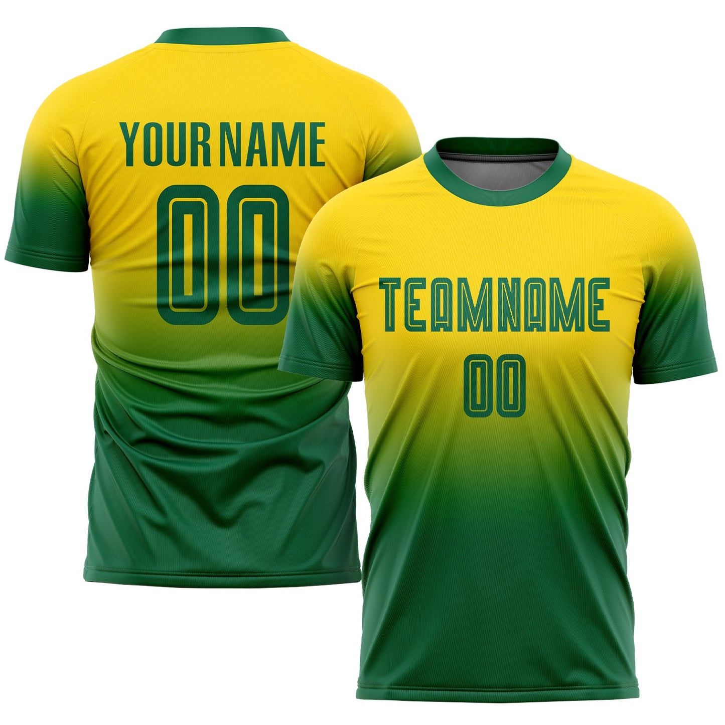 Custom Gold Kelly Green Sublimation Fade Fashion Soccer Uniform Jersey - Sky-Custom