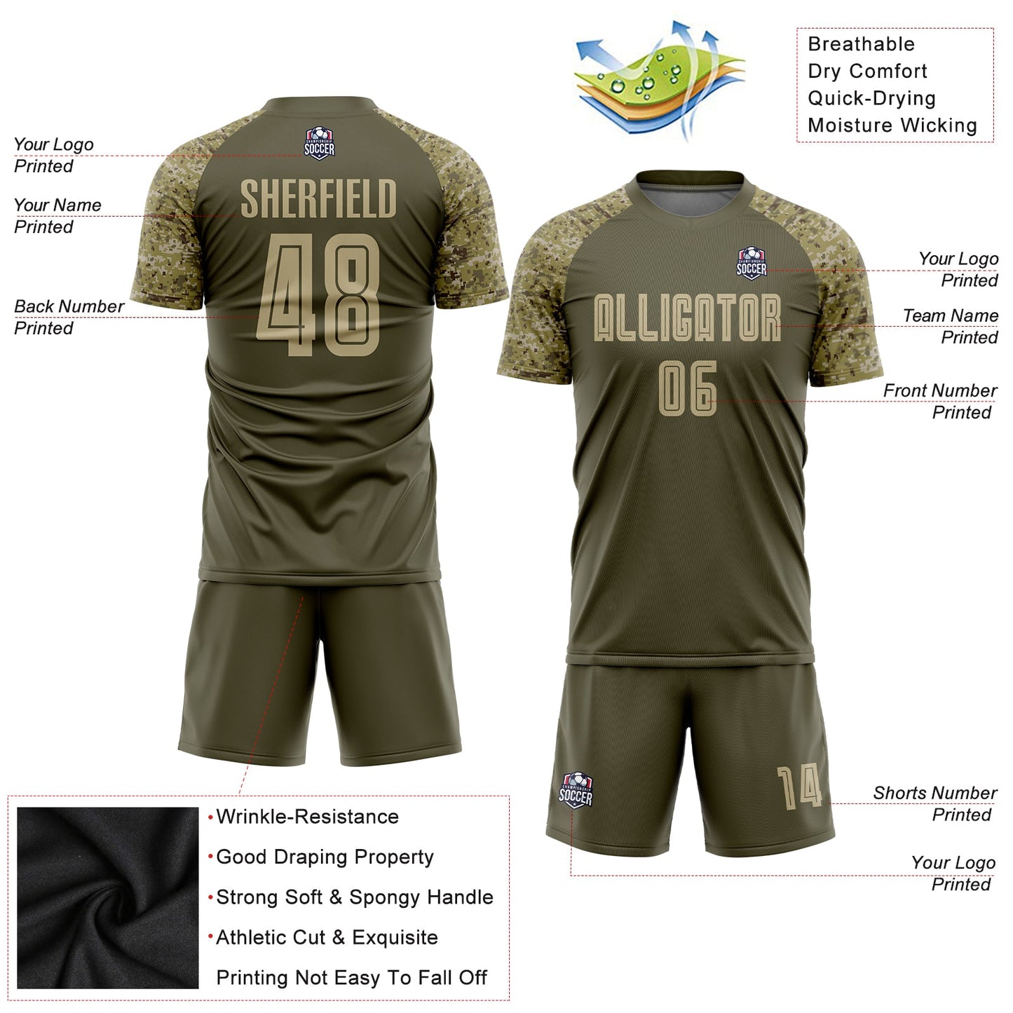 Custom Olive Vegas Gold-Camo Sublimation Salute To Service Soccer Uniform Jersey - Sky-Custom