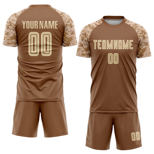 Custom Brown Cream-Camo Sublimation Soccer Uniform Jersey - Sky-Custom