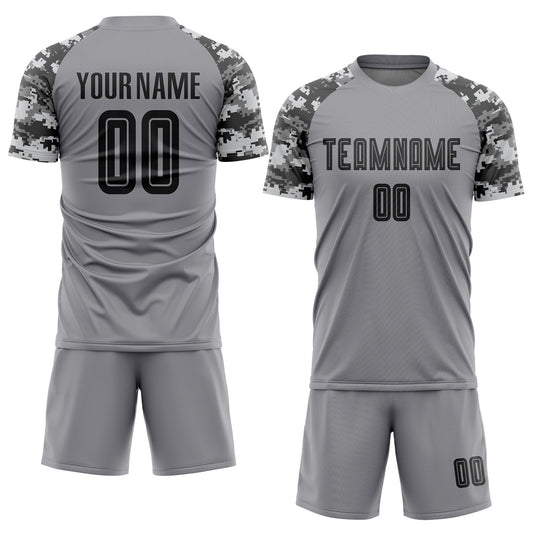 Custom Gray Black-Camo Sublimation Soccer Uniform Jersey - Sky-Custom