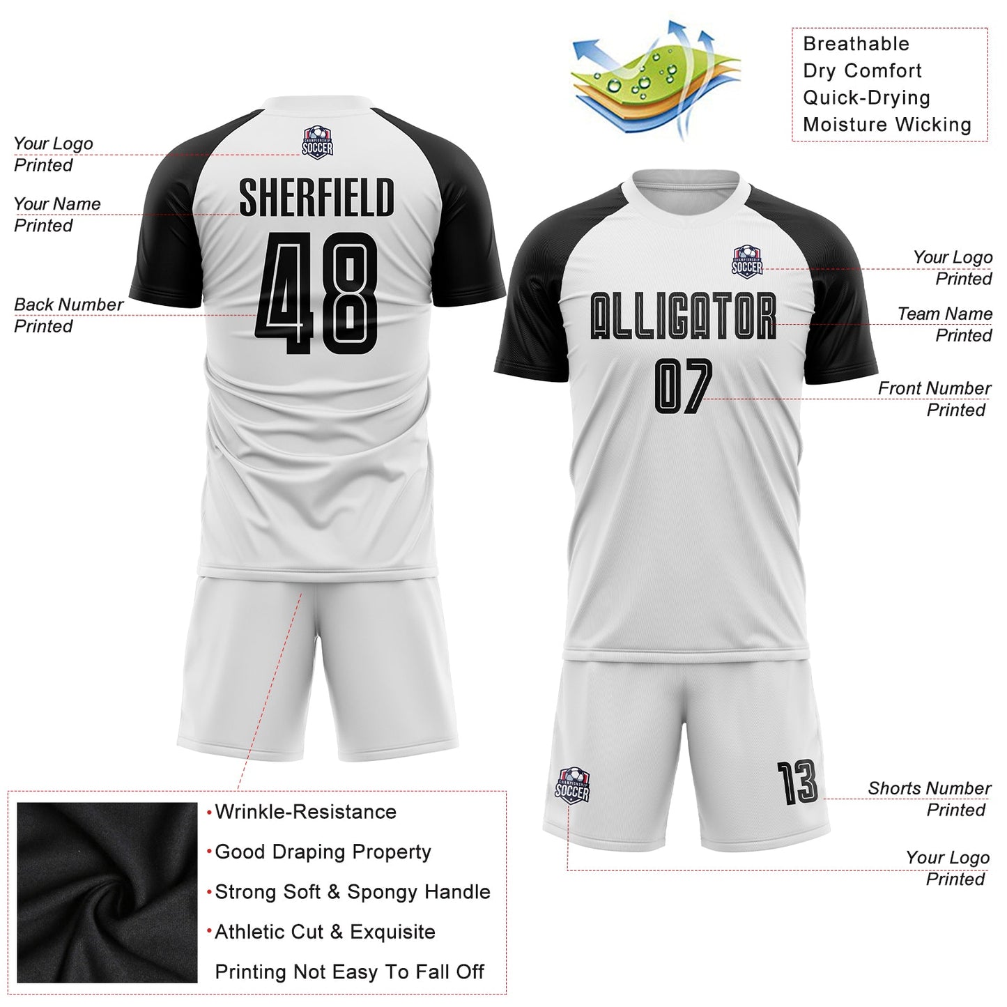 Custom White Black Sublimation Soccer Uniform Jersey - Sky-Custom