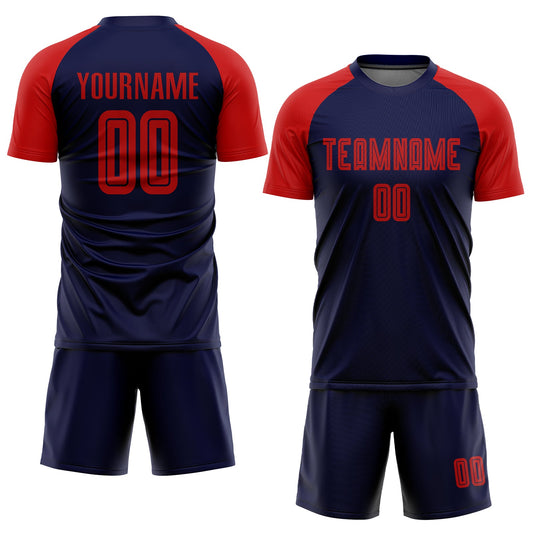 Custom Navy Red Sublimation Soccer Uniform Jersey - Sky-Custom