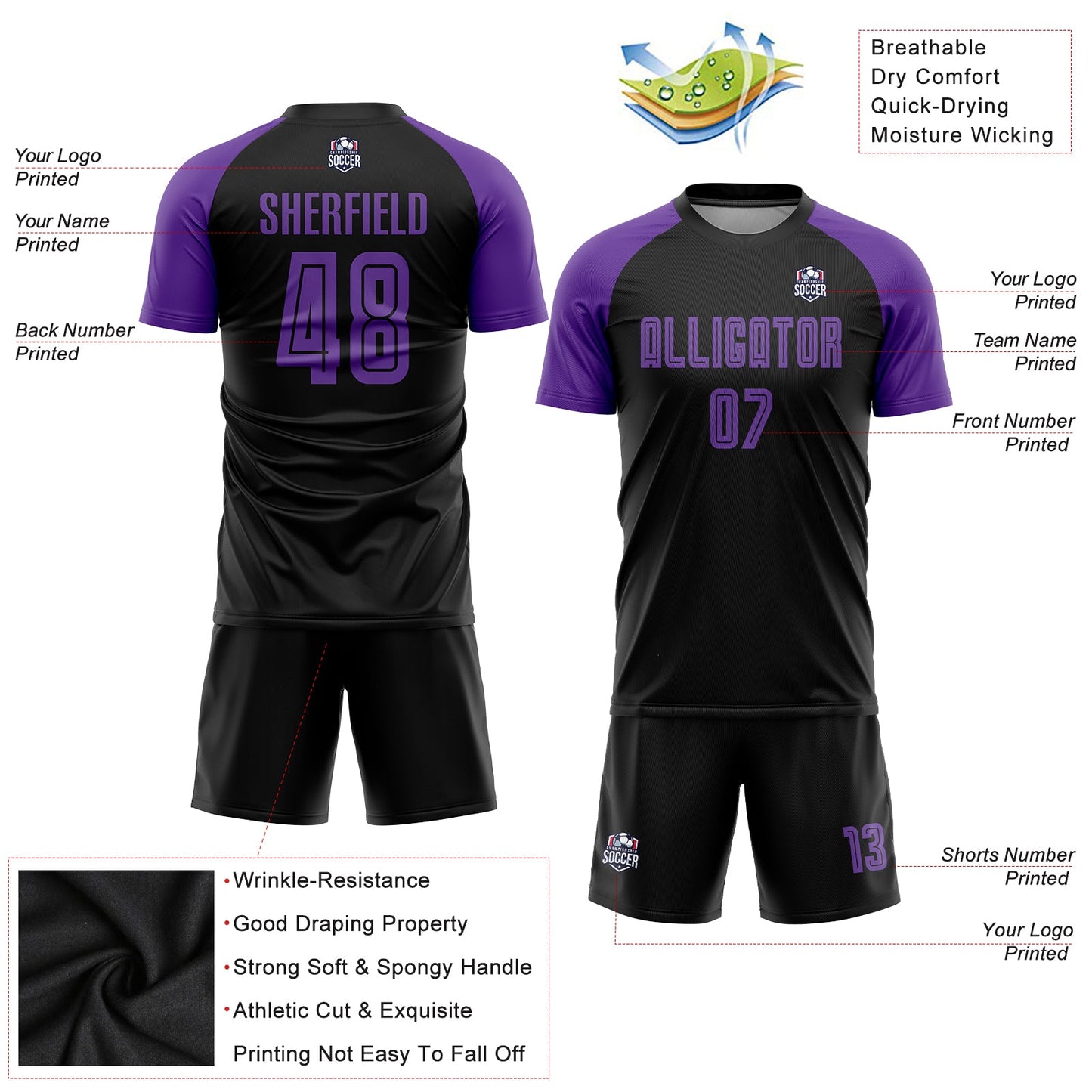 Custom Black Purple Sublimation Soccer Uniform Jersey - Sky-Custom