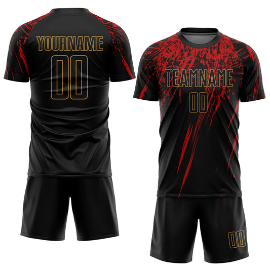 Custom Black Black Old Gold-Red Sublimation Soccer Uniform Jersey - Sky-Custom