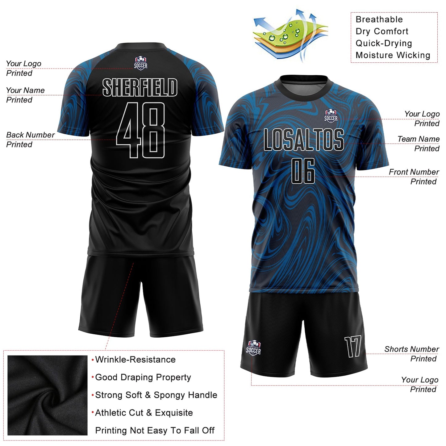 Custom Royal Black-White Sublimation Soccer Uniform Jersey - Sky-Custom