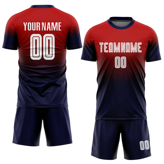 Custom Red White-Navy Sublimation Fade Fashion Soccer Uniform Jersey - Sky-Custom