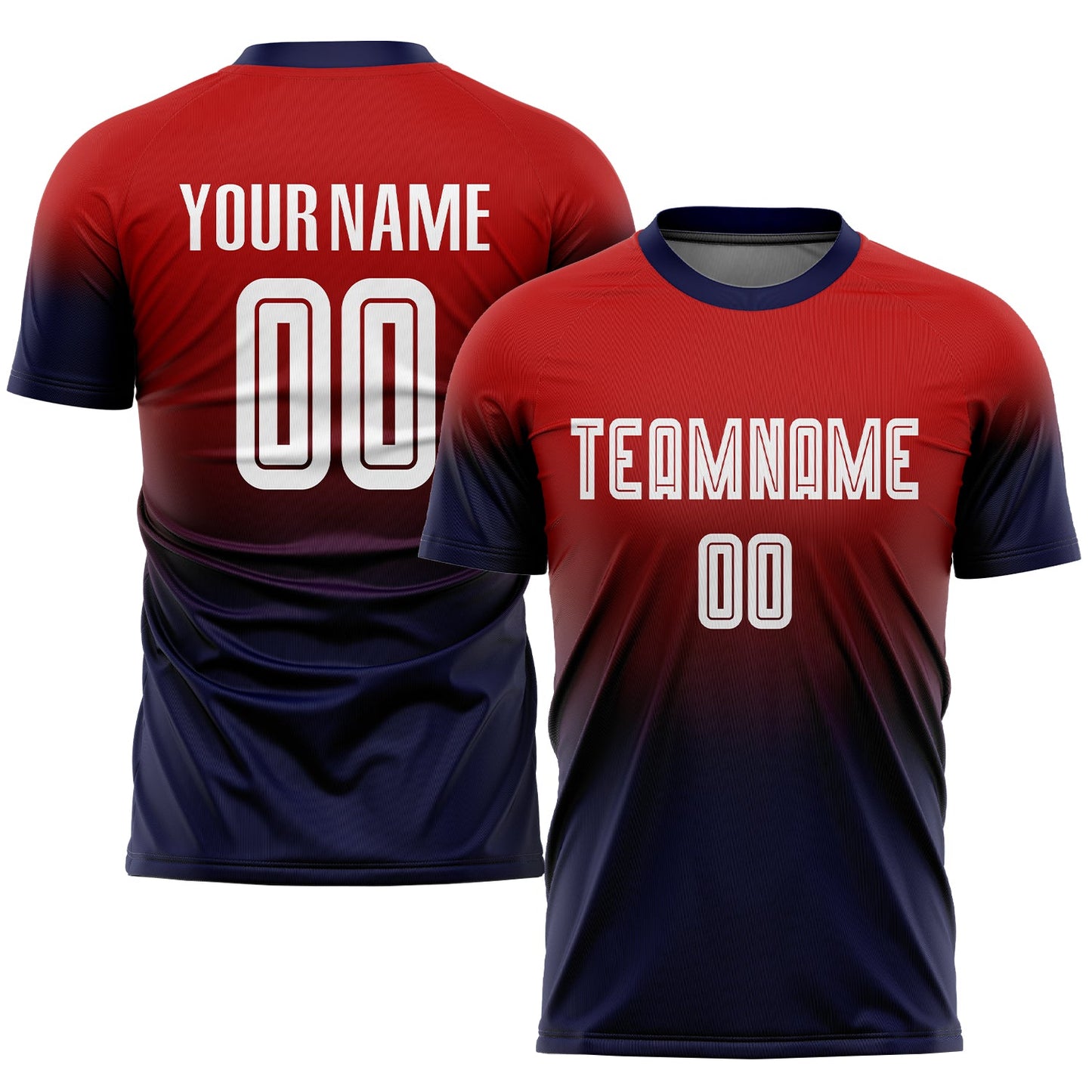Custom Red White-Navy Sublimation Fade Fashion Soccer Uniform Jersey - Sky-Custom