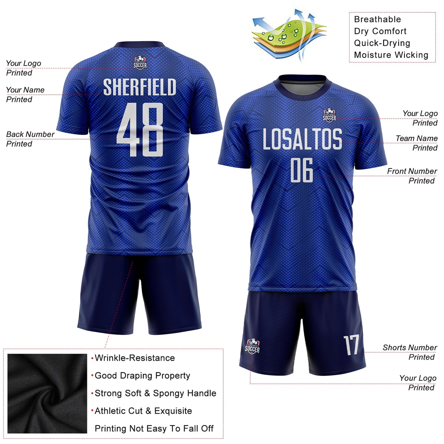 Custom Royal White-Navy Sublimation Soccer Uniform Jersey - Sky-Custom