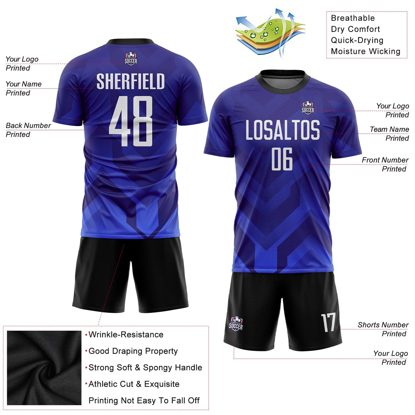 Custom Dark Purple White Royal-Navy Sublimation Soccer Uniform Jersey - Sky-Custom
