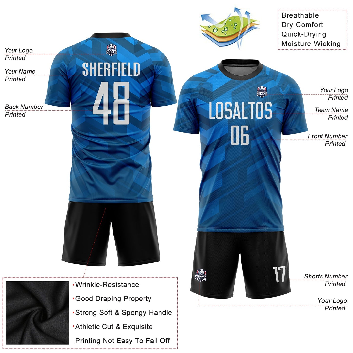 Custom Light Blue White-Black Sublimation Soccer Uniform Jersey - Sky-Custom
