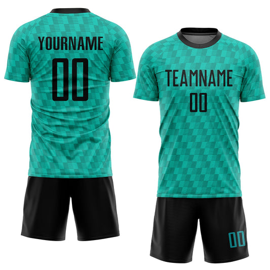 Custom Teal Black Sublimation Soccer Uniform Jersey - Sky-Custom
