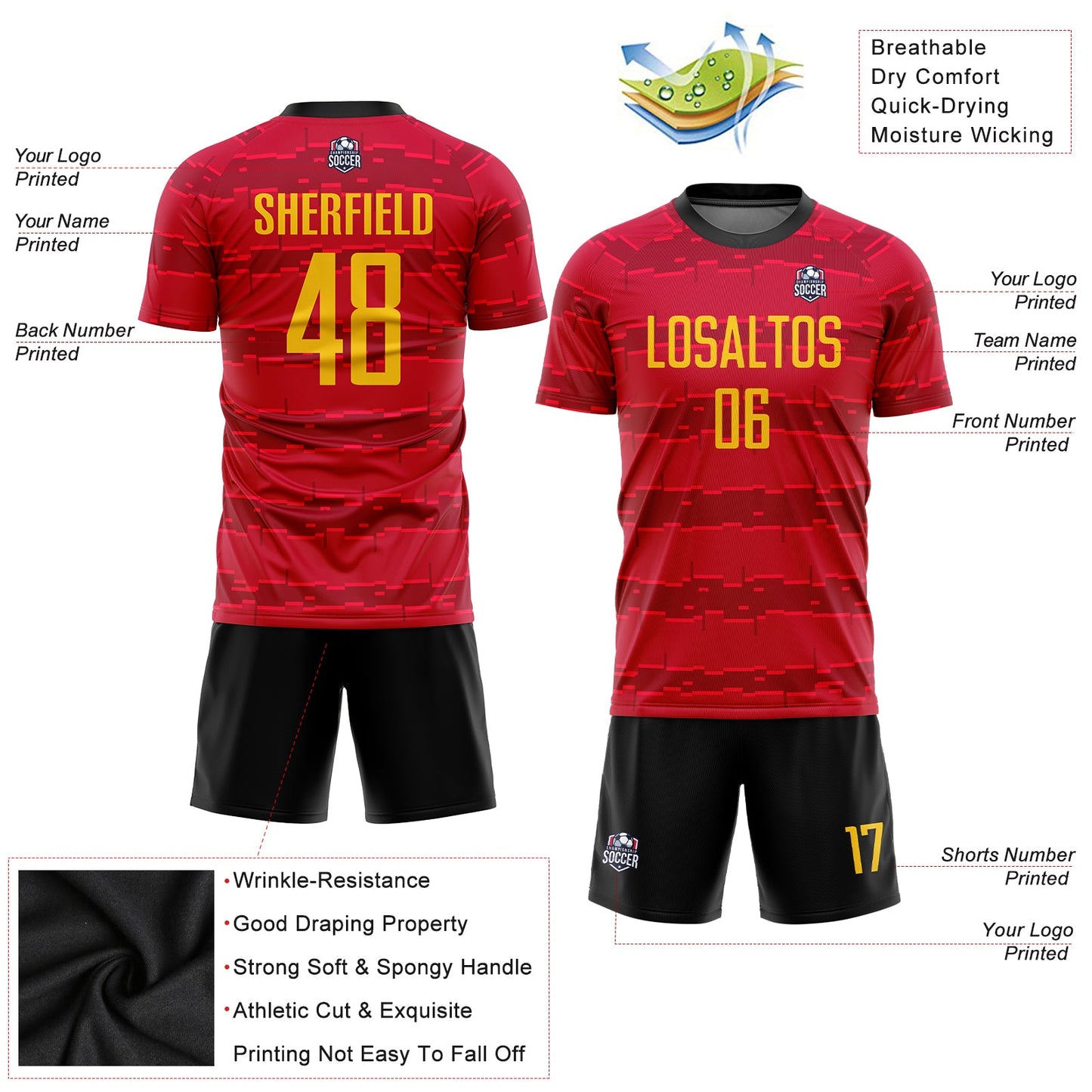 Custom Red Gold-Black Sublimation Soccer Uniform Jersey - Sky-Custom