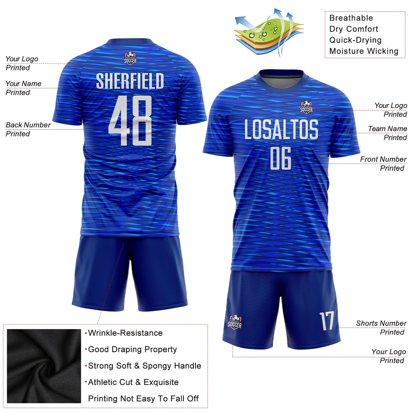 Custom Royal White Sublimation Soccer Uniform Jersey - Sky-Custom