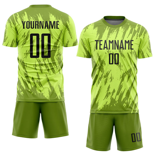 Custom Neon Green Black-Olive Sublimation Soccer Uniform Jersey - Sky-Custom