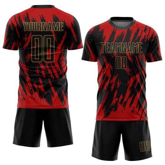 Custom Red Black-Old Gold Sublimation Soccer Uniform Jersey - Sky-Custom
