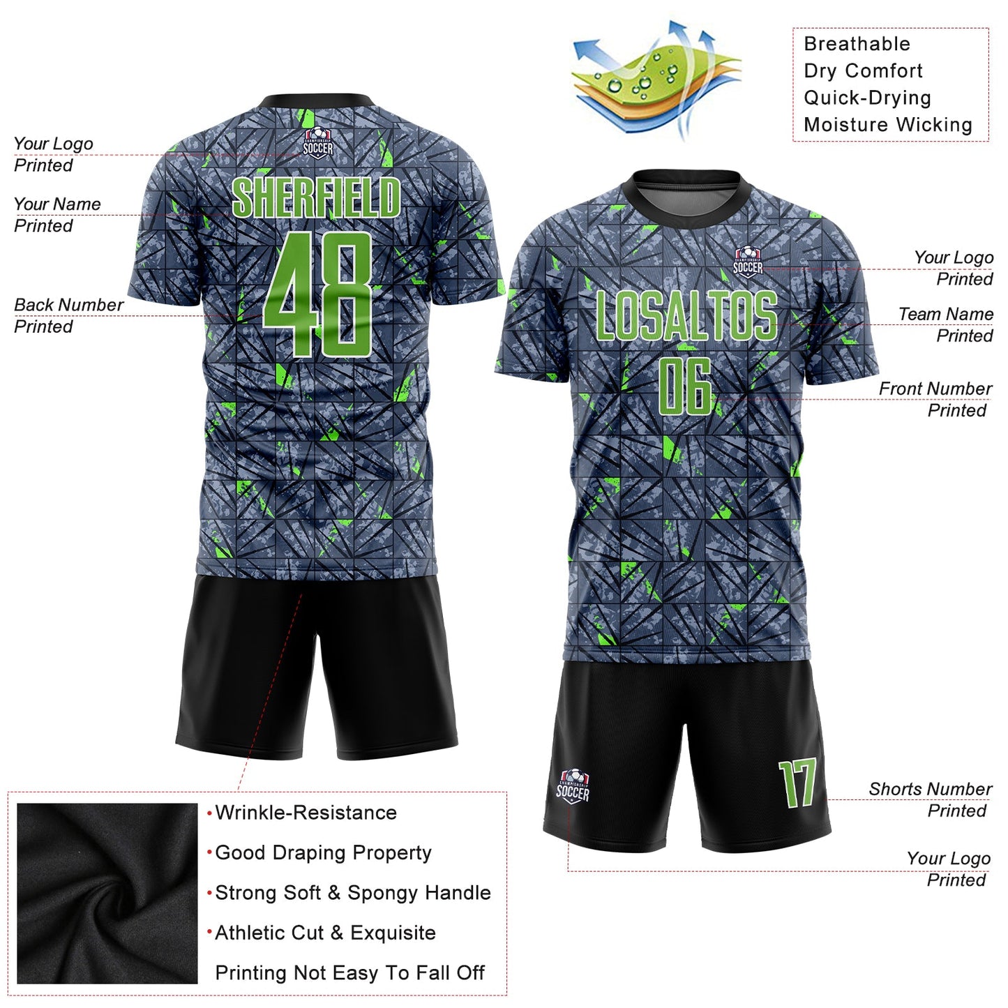 Custom Gray Neon Green-Black Sublimation Soccer Uniform Jersey - Sky-Custom