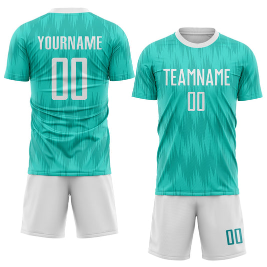 Custom Aqua White Sublimation Soccer Uniform Jersey - Sky-Custom