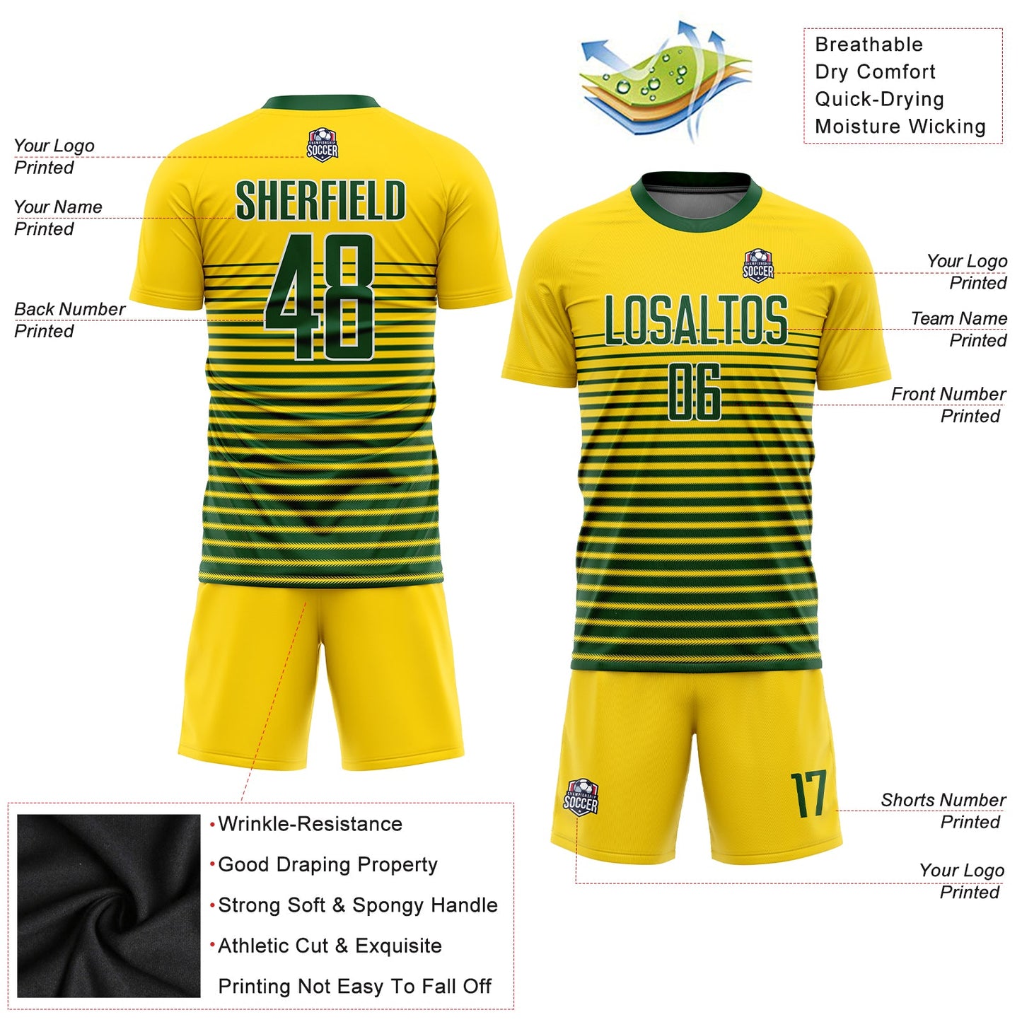 Custom Gold Green-White Sublimation Soccer Uniform Jersey - Sky-Custom