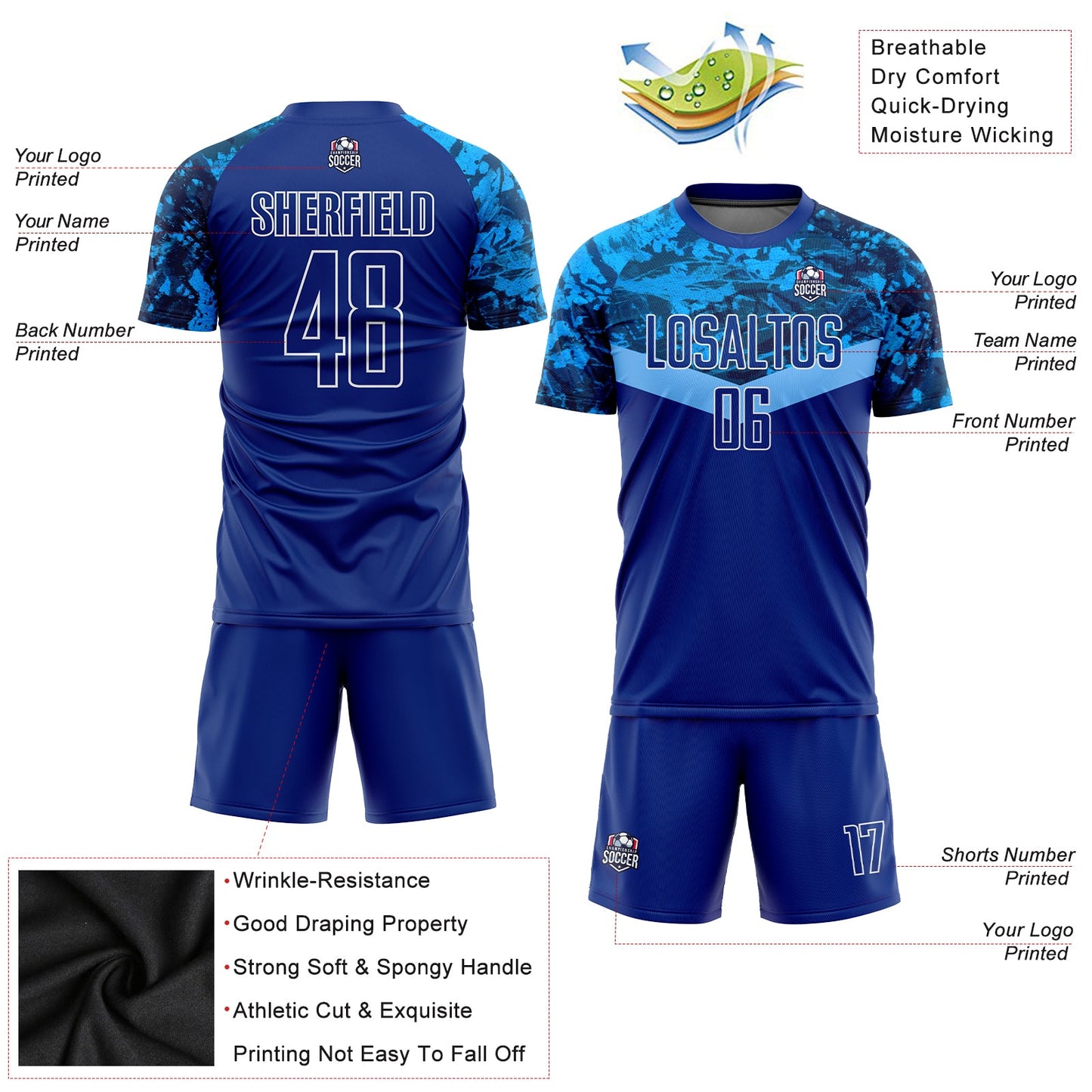 Custom Royal Royal-Light Blue Sublimation Soccer Uniform Jersey - Sky-Custom