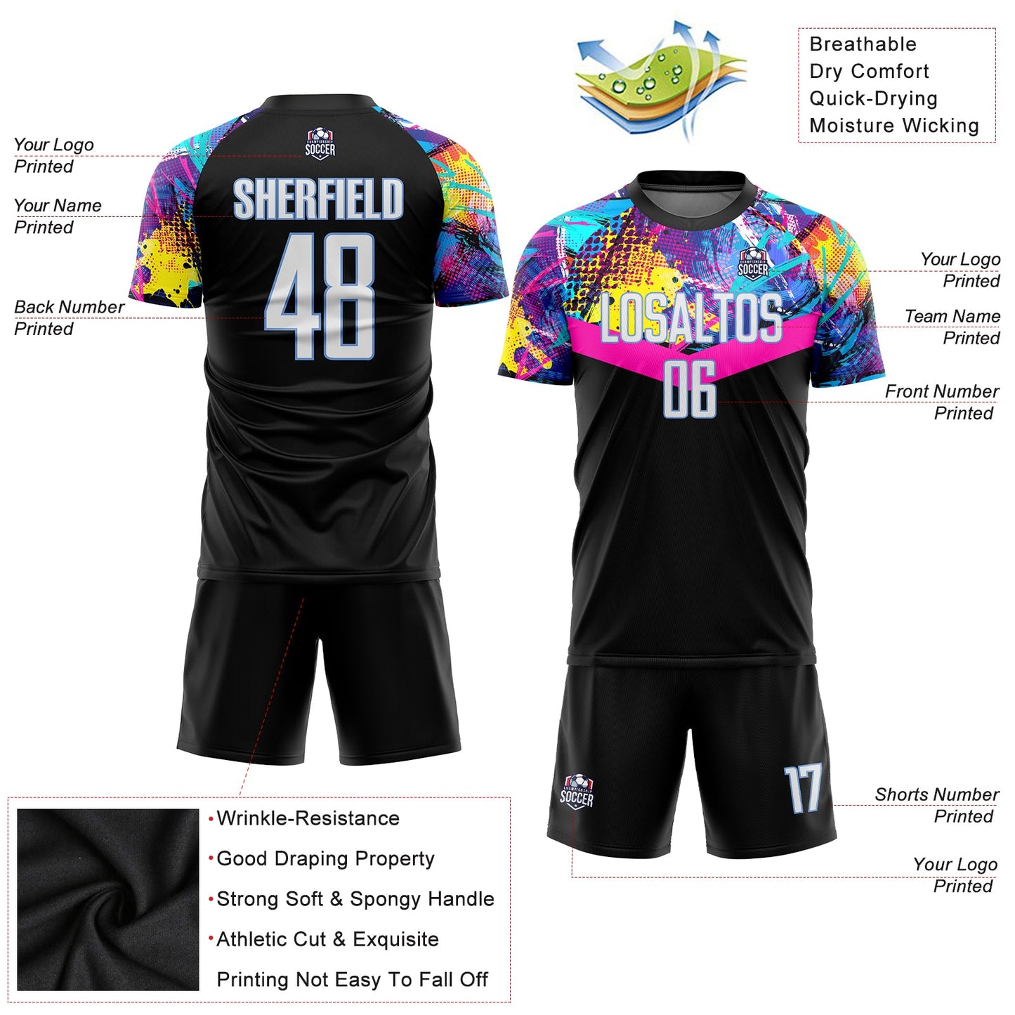 Custom Black White-Light Blue Sublimation Soccer Uniform Jersey - Sky-Custom