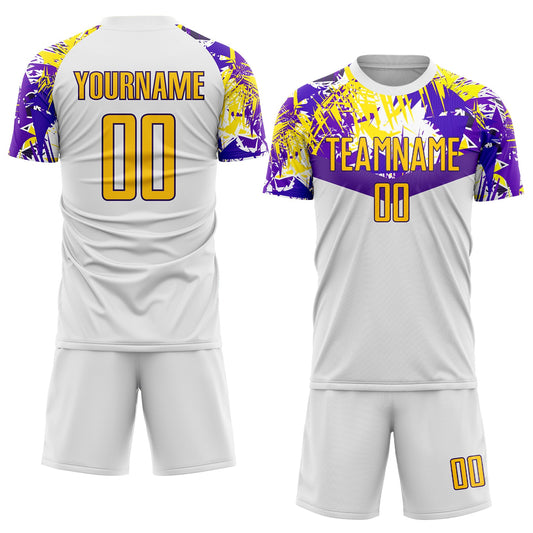 Custom White Gold-Purple Sublimation Soccer Uniform Jersey - Sky-Custom