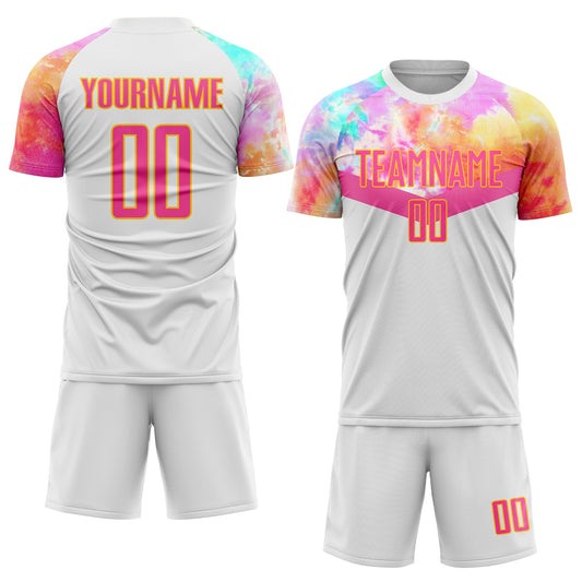 Custom White Pink-Gold Sublimation Soccer Uniform Jersey - Sky-Custom