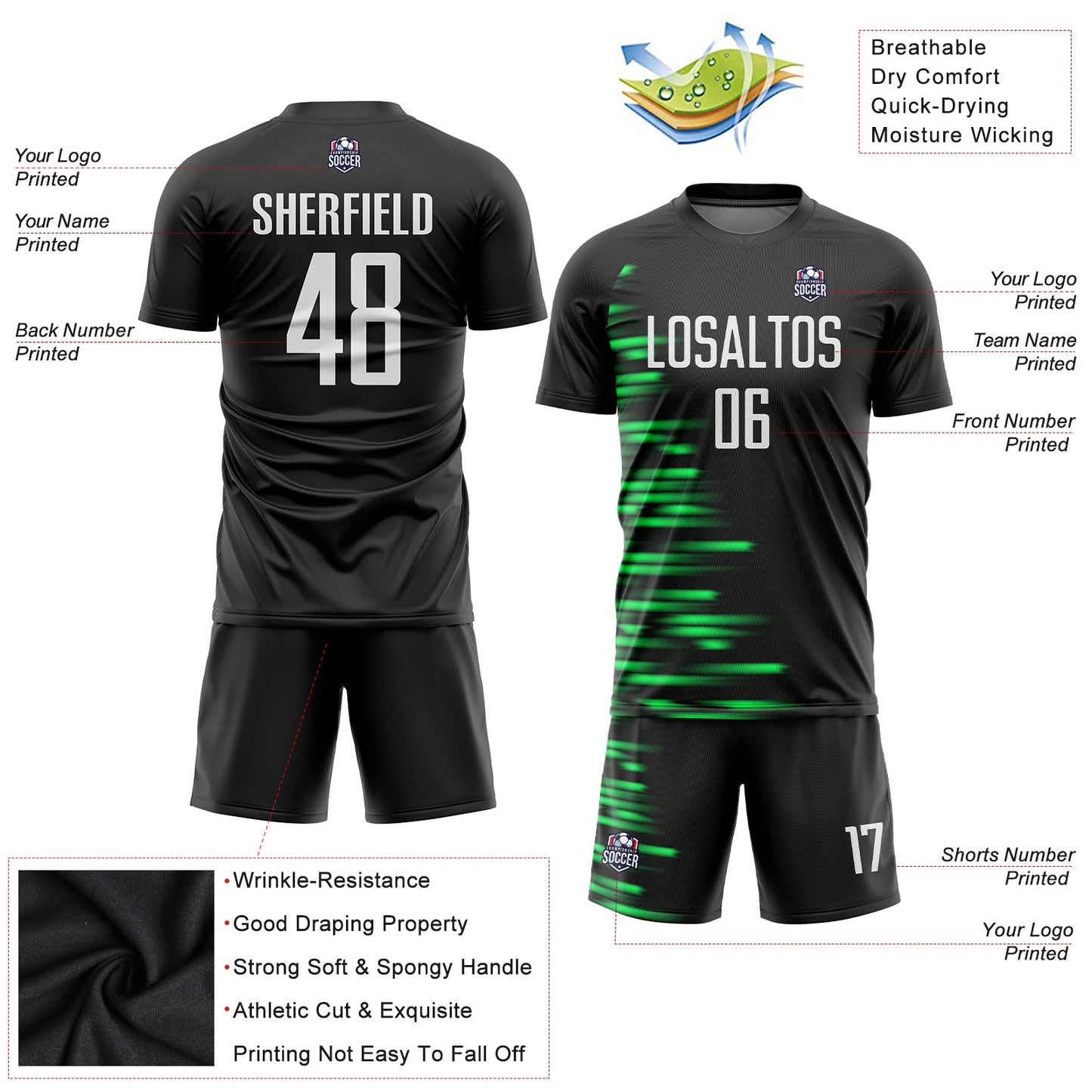 Custom Black White-Kelly Green Sublimation Soccer Uniform Jersey - Sky-Custom