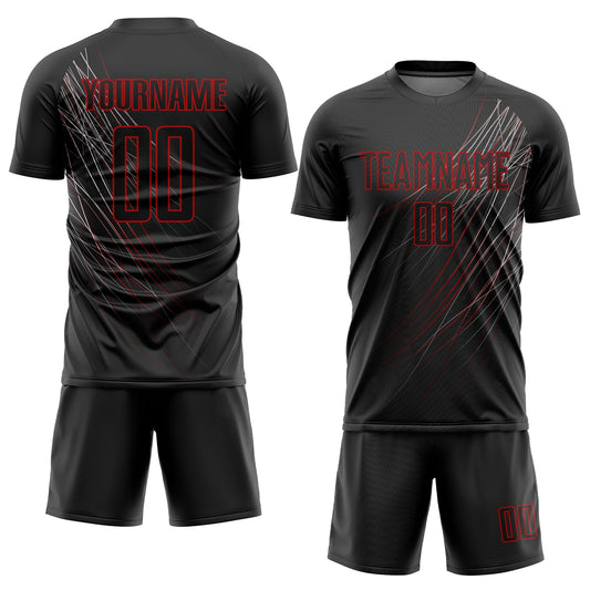Custom Black Black-Red Sublimation Soccer Uniform Jersey - Sky-Custom