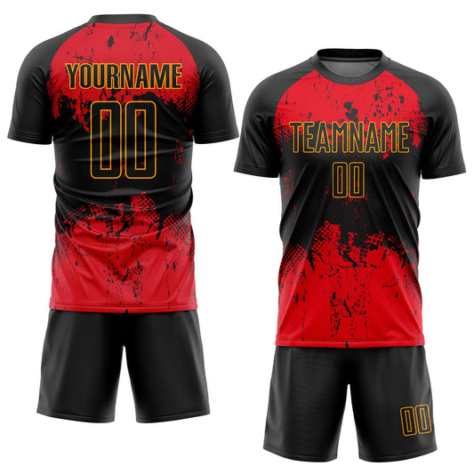 Custom Black Red-Gold Sublimation Soccer Uniform Jersey - Sky-Custom