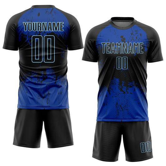 Custom Black Black-Royal Sublimation Soccer Uniform Jersey - Sky-Custom