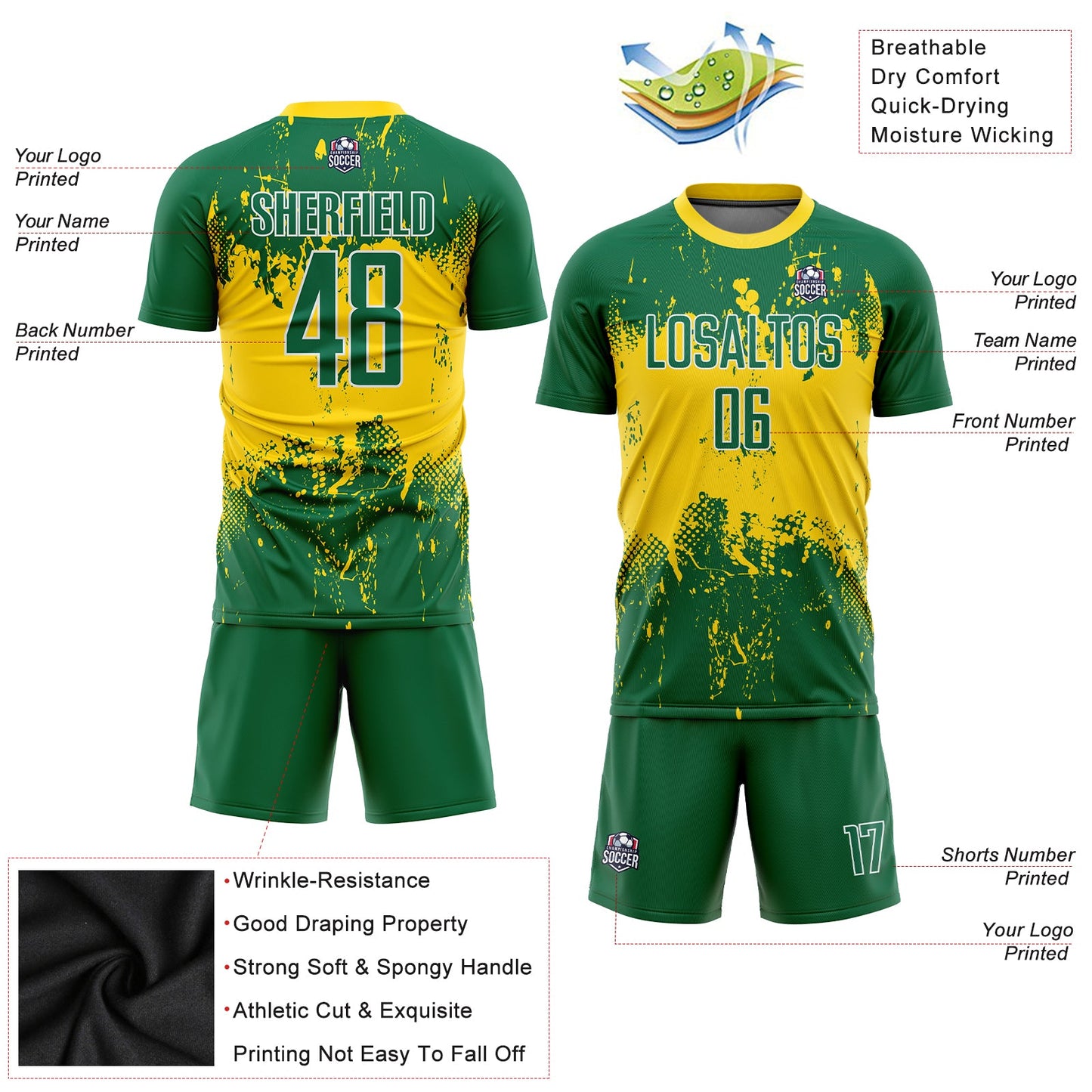 Custom Green Green-Gold Sublimation Soccer Uniform Jersey - Sky-Custom