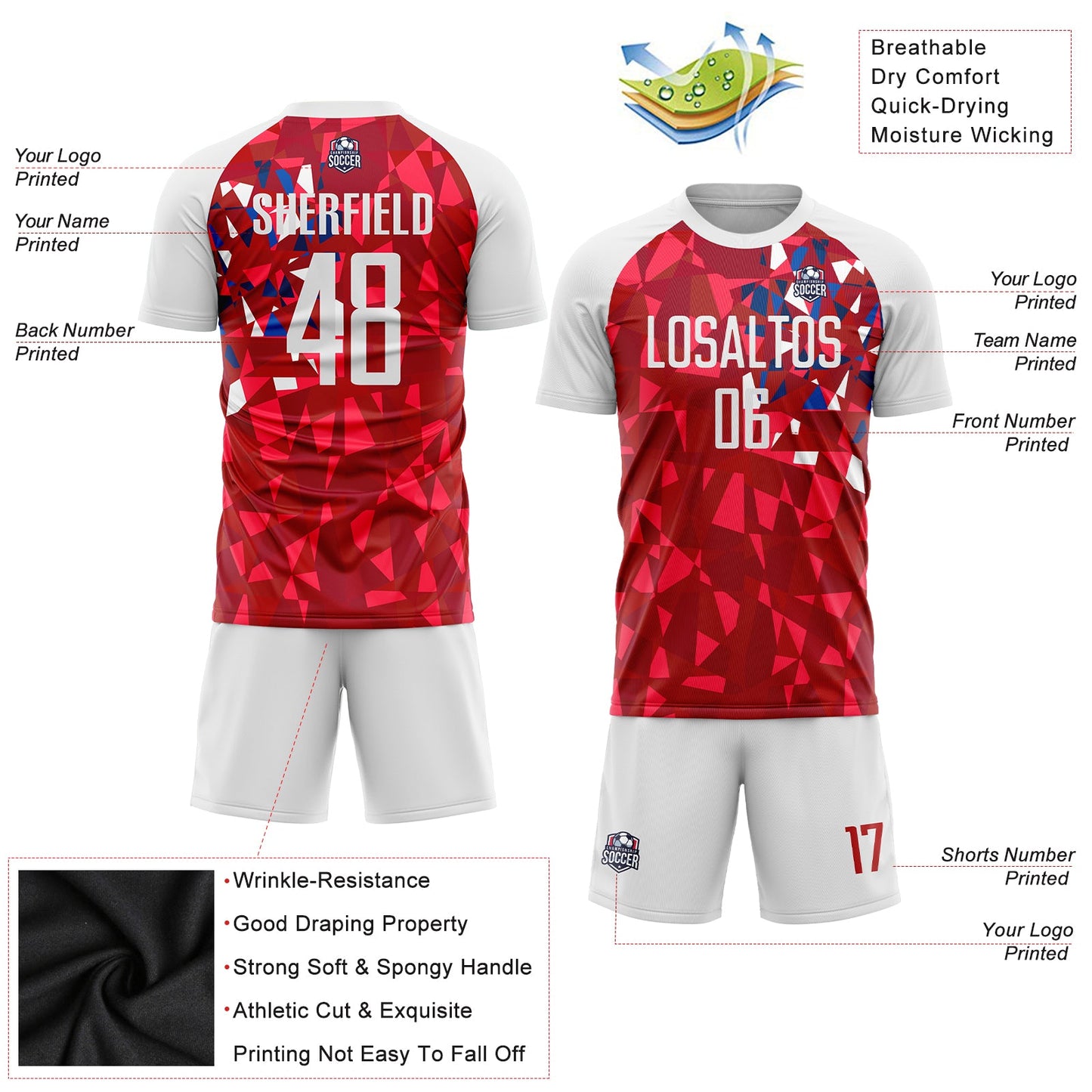 Custom Red White Sublimation Soccer Uniform Jersey - Sky-Custom